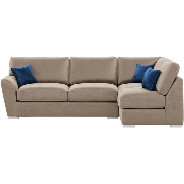 Canapé d'angle droit Majestic New avec dossier fixe, beige - velluto 3/ bleu - Velluto 11