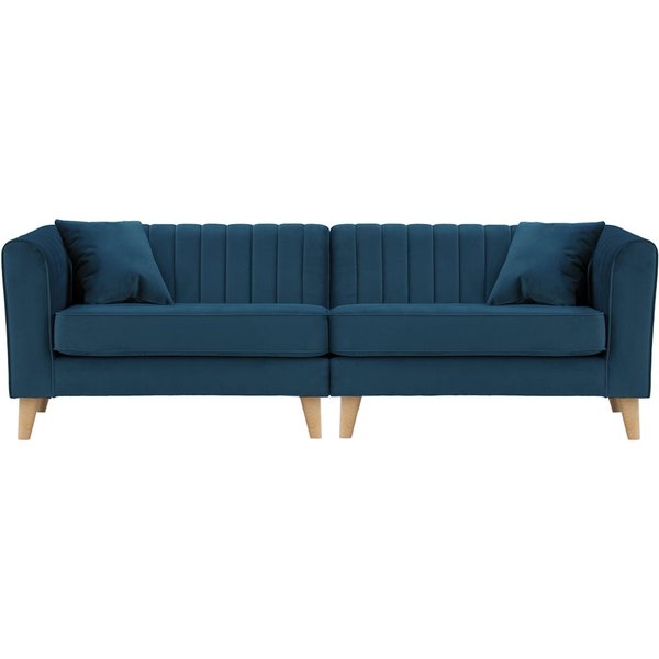Canapé quatre places – 2 modules Mary, bleu - Velluto 11, Couleur des pieds: Chêne clair