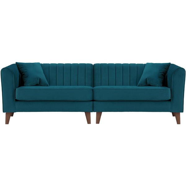 Canapé quatre places – 2 modules Mary, Velluto 36 - Bleu paon, Couleur des pieds: Chêne foncé