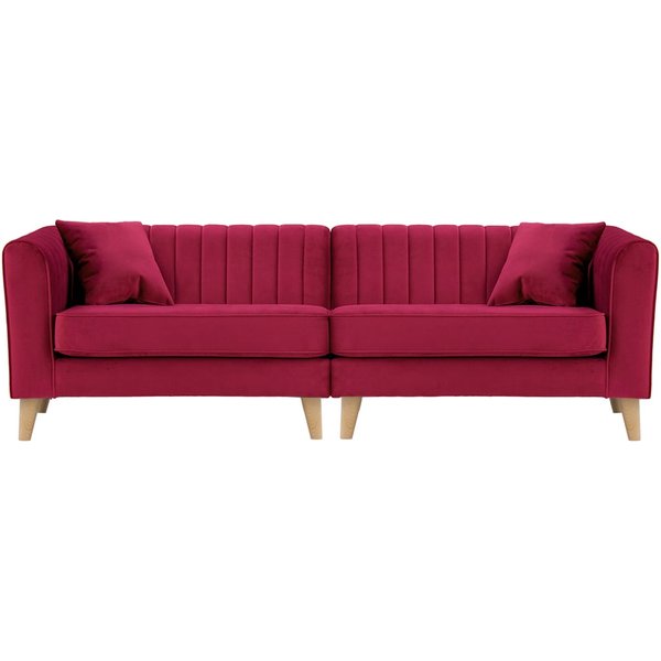Canapé quatre places – 2 modules Mary, rouge - Velluto 7, Couleur des pieds: Chêne clair