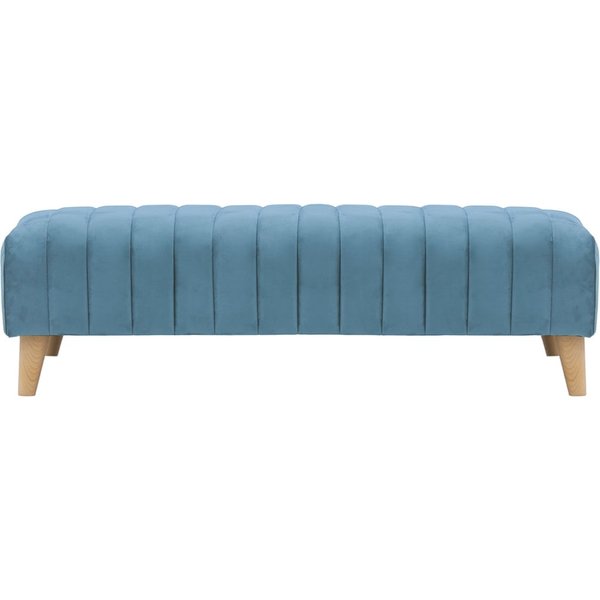 Grand pouf avec des coutures Mary, bleu - Velluto 12, Couleur des pieds: Chêne clair
