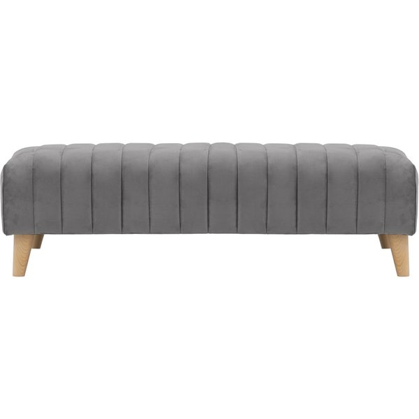 Grand pouf avec des coutures Mary, gris éléphant - Velluto 17, Couleur des pieds: Chêne clair