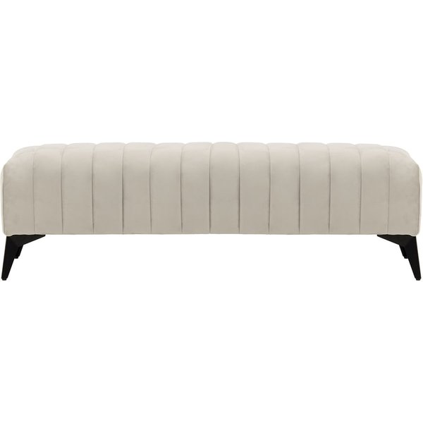 Grand pouf avec des coutures Mary, beige clair - Velluto 2, Couleur des pieds: noir mat