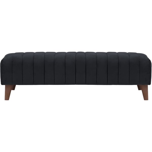 Grand pouf avec des coutures Mary, noir - Velluto 20, Couleur des pieds: Chêne foncé