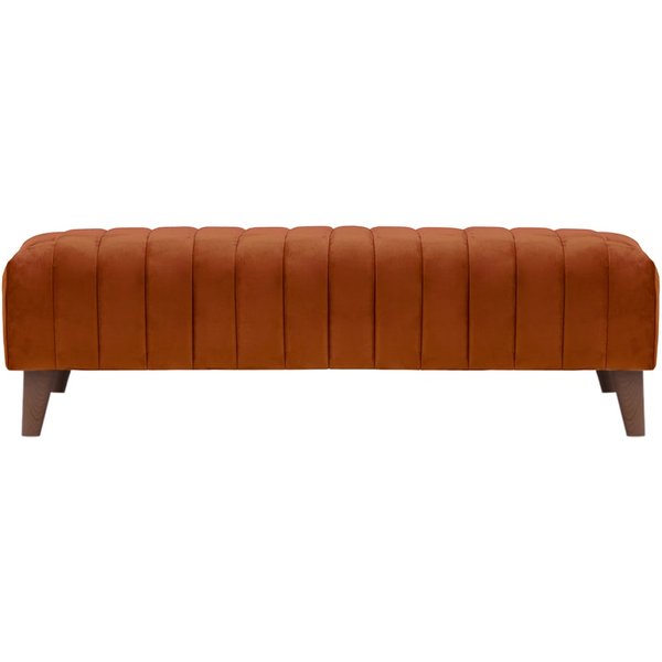 Grand pouf avec des coutures Mary, Velluto 33 - orange rouillé, Couleur des pieds: Chêne foncé