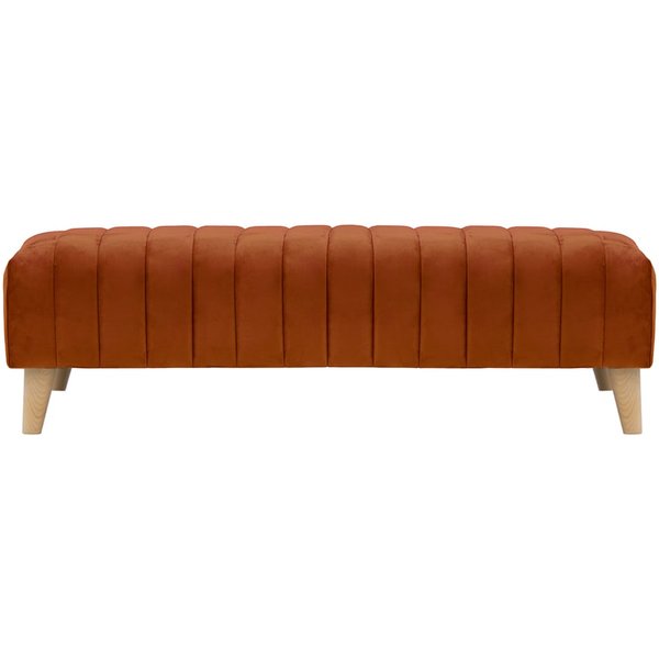 Grand pouf avec des coutures Mary, Velluto 33 - orange rouillé, Couleur des pieds: Chêne clair