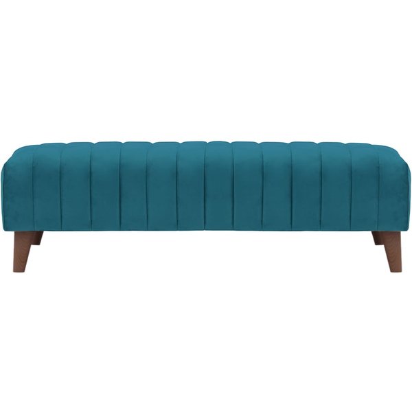 Grand pouf avec des coutures Mary, Velluto 36 - Bleu paon, Couleur des pieds: Chêne foncé