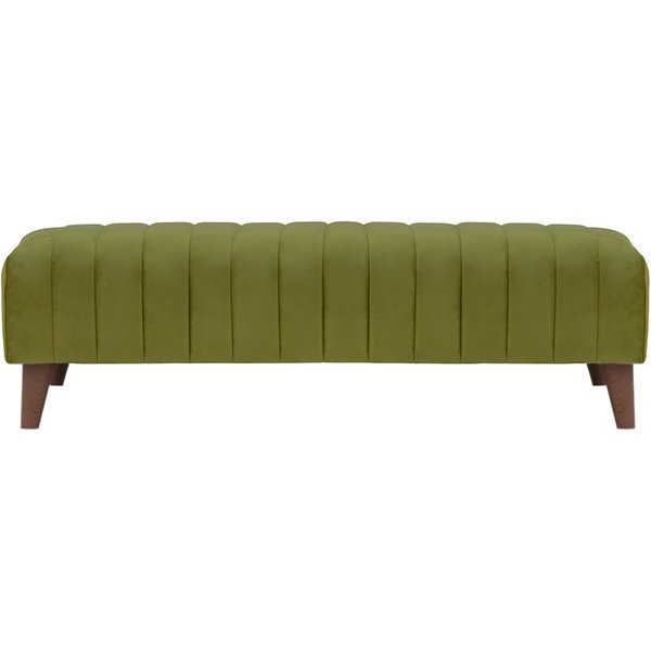 Grand pouf avec des coutures Mary, olive - Velluto 9, Couleur des pieds: Chêne foncé
