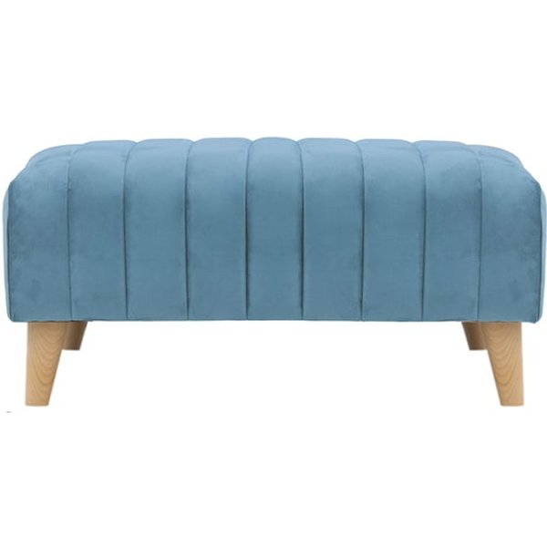 Petit pouf avec des coutures Mary, bleu - Velluto 12, Couleur des pieds: Chêne clair