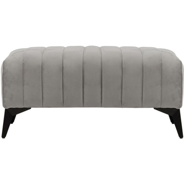 Petit pouf avec des coutures Mary, gris clair - Velluto 15, Couleur des pieds: noir mat
