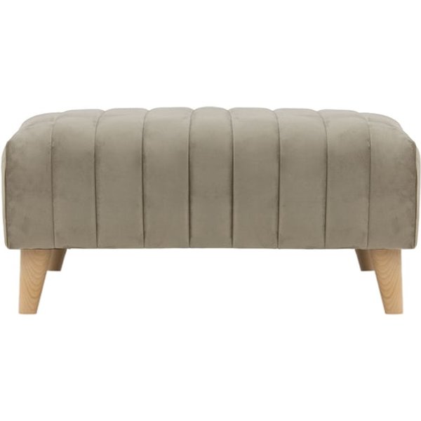 Petit pouf avec des coutures Mary, beige - Velluto 3, Couleur des pieds: Chêne clair