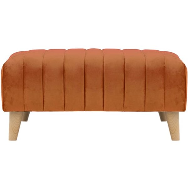 Petit pouf avec des coutures Mary, Velluto 33 - orange rouillé, Couleur des pieds: Chêne clair