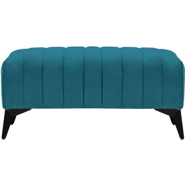Petit pouf avec des coutures Mary, Velluto 36 - Bleu paon, Couleur des pieds: noir mat