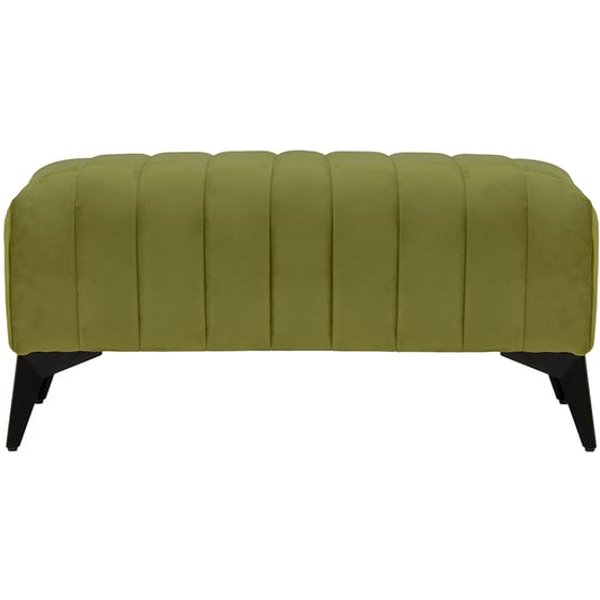 Petit pouf avec des coutures Mary, olive - Velluto 9, Couleur des pieds: noir mat