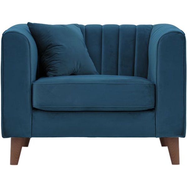 Fauteuil Mary, bleu - Velluto 11, Couleur des pieds: Chêne foncé