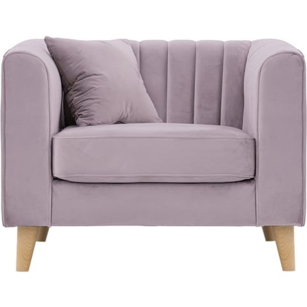 Fauteuil Mary, lila/rose - Velluto 14, Couleur des pieds: Chêne clair