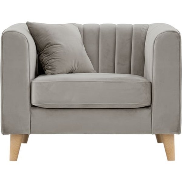 Fauteuil Mary, gris clair - Velluto 15, Couleur des pieds: Chêne clair