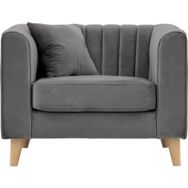 Fauteuil Mary, gris éléphant - Velluto 17, Couleur des pieds: Chêne clair