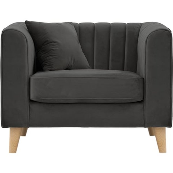 Fauteuil Mary, graphite - Velluto 19, Couleur des pieds: Chêne clair