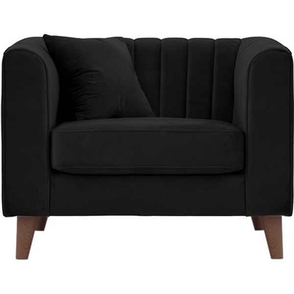 Fauteuil Mary, noir - Velluto 20, Couleur des pieds: Chêne foncé