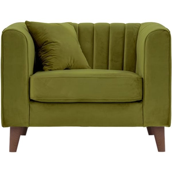 Fauteuil Mary, olive - Velluto 9, Couleur des pieds: Chêne foncé