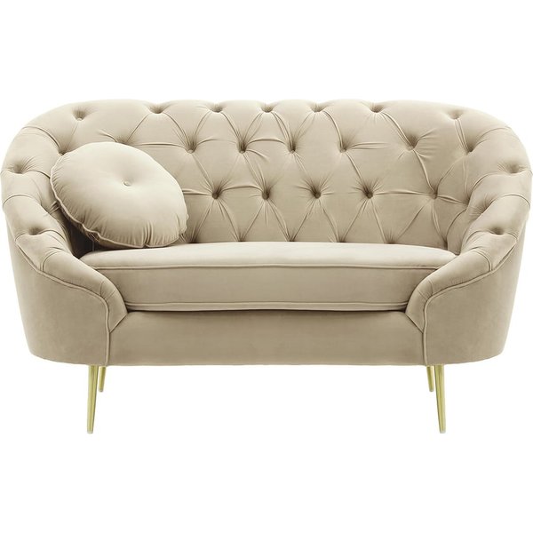 Fauteuil Kooper capitonné, beige clair - Velluto 2, Couleur des pieds: Métal doré