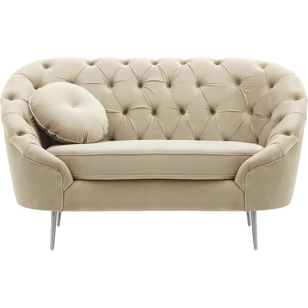 Fauteuil Kooper capitonné, beige clair - Velluto 2, Couleur des pieds: Métal chromé