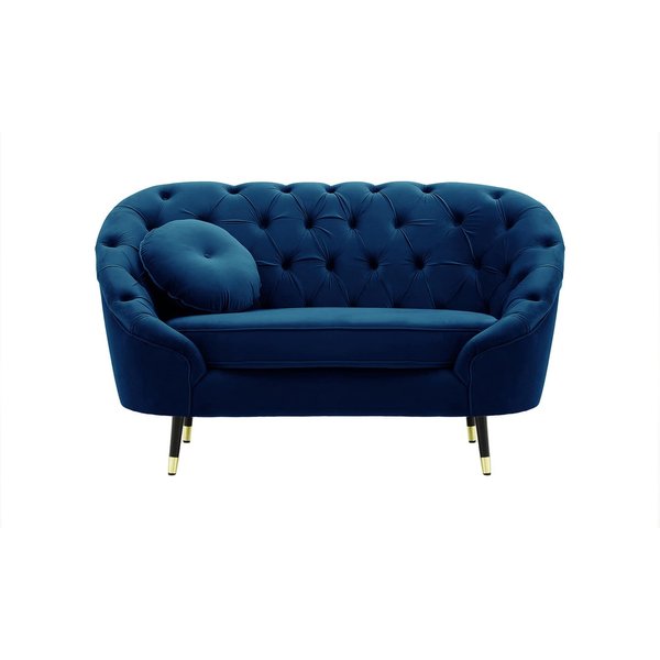Fauteuil Kooper capitonné, bleu - Velluto 11, Couleur des pieds: Noir avec pourtour doré