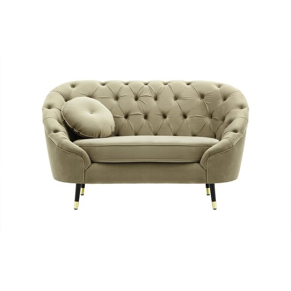 Fauteuil Kooper capitonné, beige - Velluto 3, Couleur des pieds: Noir avec pourtour doré