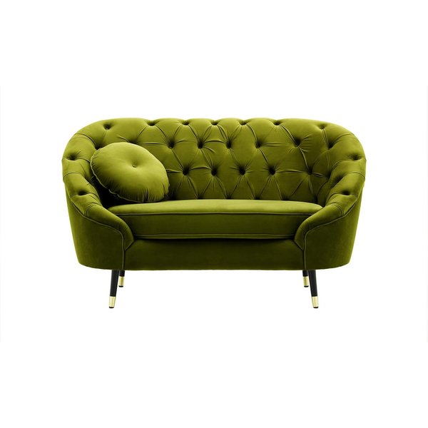 Fauteuil Kooper capitonné, olive - Velluto 9, Couleur des pieds: Noir avec pourtour doré