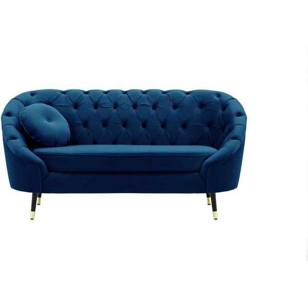 Canapé deux places Kooper capitonné, bleu - Velluto 11, Couleur des pieds: Noir avec pourtour doré