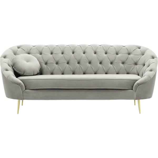 Canapé 2,5 places Kooper capitonné, gris clair - Velluto 15, Couleur des pieds: Métal doré