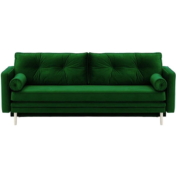 Canapé convertible Mossa avec coffre de rangement, vert foncé - Velluto 10, Couleur des pieds: Blanc