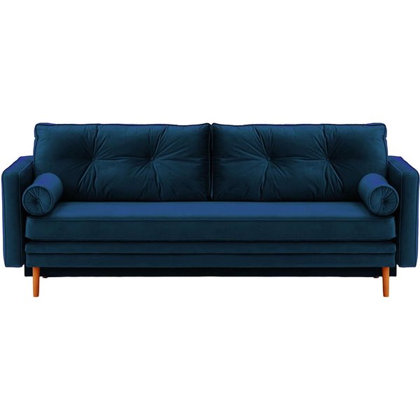Canapé convertible Mossa avec coffre de rangement, bleu - Velluto 11, Couleur des pieds: aveo