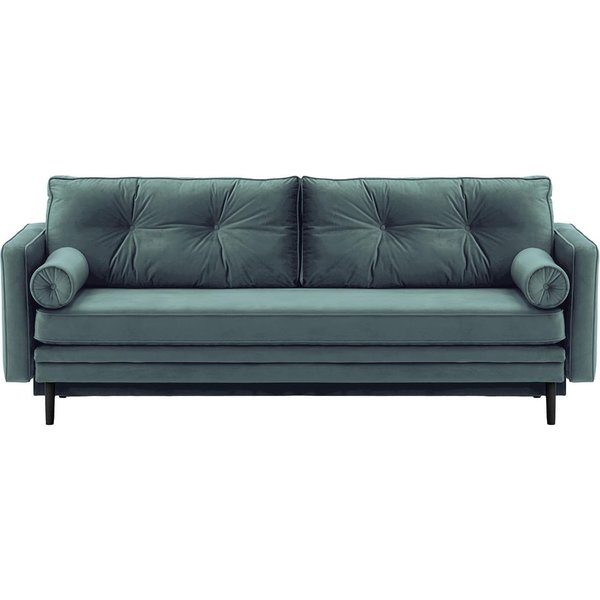 Canapé convertible Mossa avec coffre de rangement, bleu - Velluto 12, Couleur des pieds: Noir