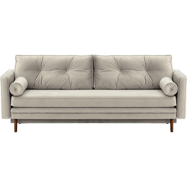 Canapé convertible Mossa avec coffre de rangement, gris clair - Velluto 15, Couleur des pieds: Chêne foncé
