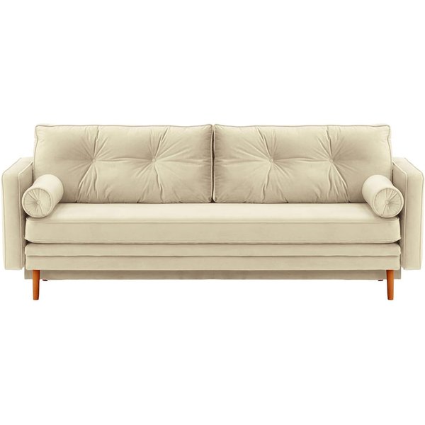 Canapé convertible Mossa avec coffre de rangement, beige clair - Velluto 2, Couleur des pieds: aveo