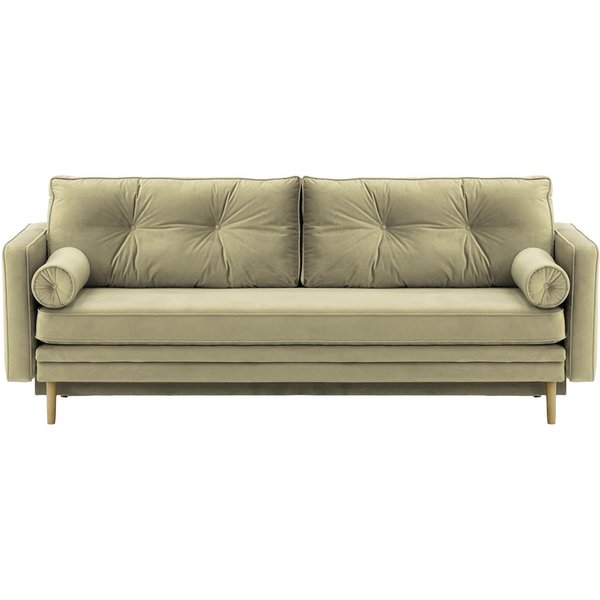 Canapé convertible Mossa avec coffre de rangement, beige - Velluto 3, Couleur des pieds: Noir wax
