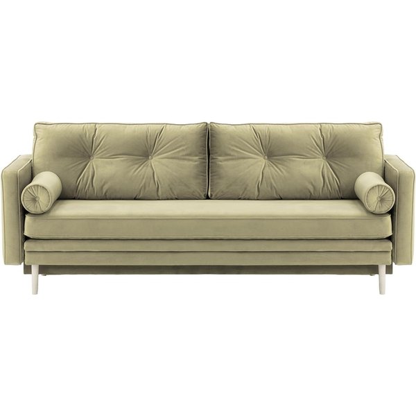 Canapé convertible Mossa avec coffre de rangement, beige - Velluto 3, Couleur des pieds: Blanc