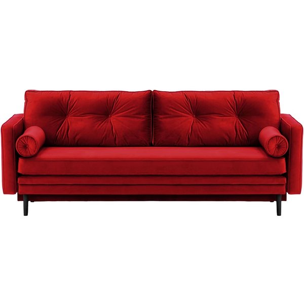 Canapé convertible Mossa avec coffre de rangement, rouge - Velluto 7, Couleur des pieds: Noir