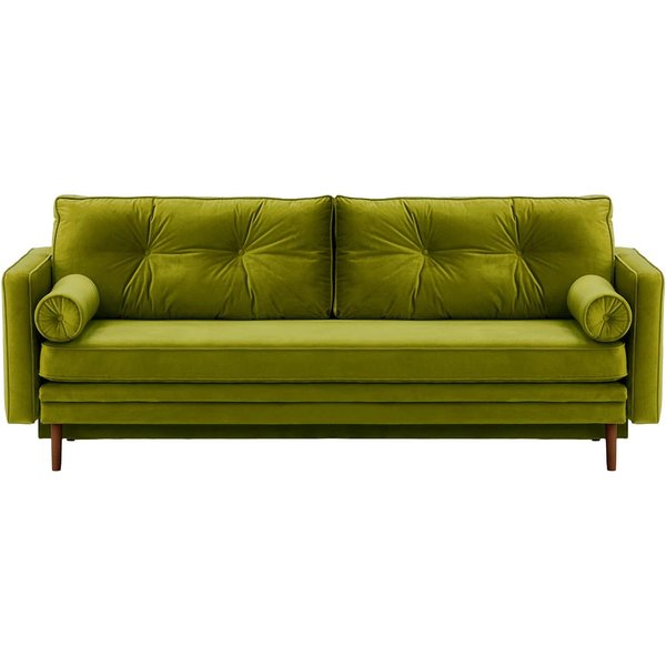 Canapé convertible Mossa avec coffre de rangement, olive - Velluto 9, Couleur des pieds: Chêne foncé