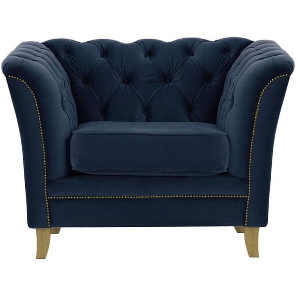 Fauteuil Karin, bleu - Velluto 11, Couleur des pieds: Chêne clair