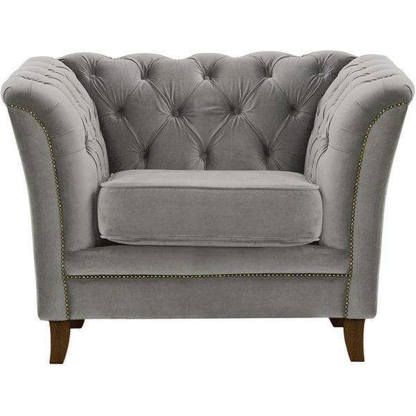 Fauteuil Karin, gris clair - Velluto 15, Couleur des pieds: Chêne foncé