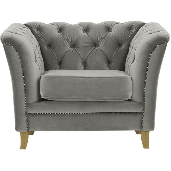 Fauteuil Karin, gris clair - Velluto 15, Couleur des pieds: Chêne clair