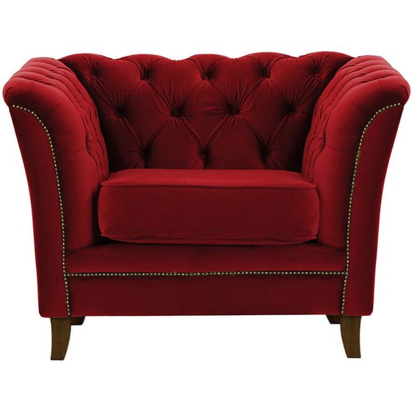 Fauteuil Karin, rouge - Velluto 7, Couleur des pieds: Chêne foncé