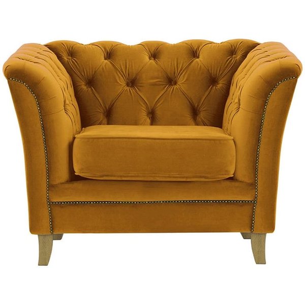 Fauteuil Karin, moutarde - Velluto 8, Couleur des pieds: Chêne clair