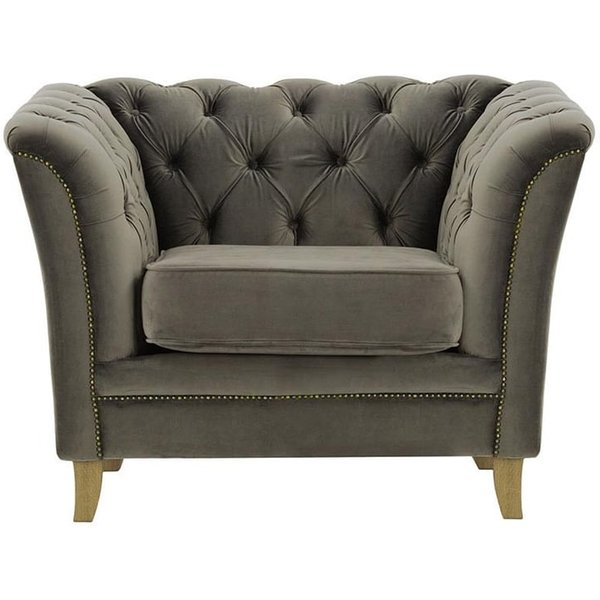 Fauteuil Karin, gris éléphant - Velluto 17, Couleur des pieds: Chêne clair