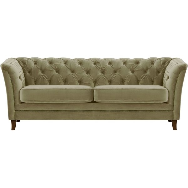 Canapé trois places Karin, beige - Velluto 3, Couleur des pieds: Chêne foncé