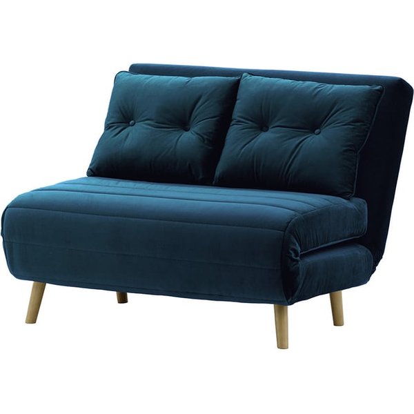 Petit canapé convertible Flic - large de 103 cm, bleu - Velluto 11, Couleur des pieds: Noir wax