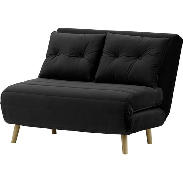 Petit canapé convertible Flic - large de 103 cm, noir - Velluto 20, Couleur des pieds: Noir wax